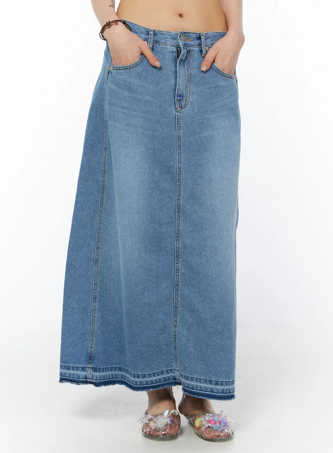 flared-maxi-denim-skirt-cy528 / Blue