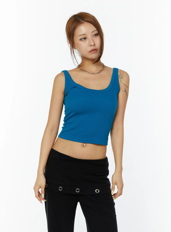 ribbed-deep-u-neck-sleeveless-top-cy521 / Blue