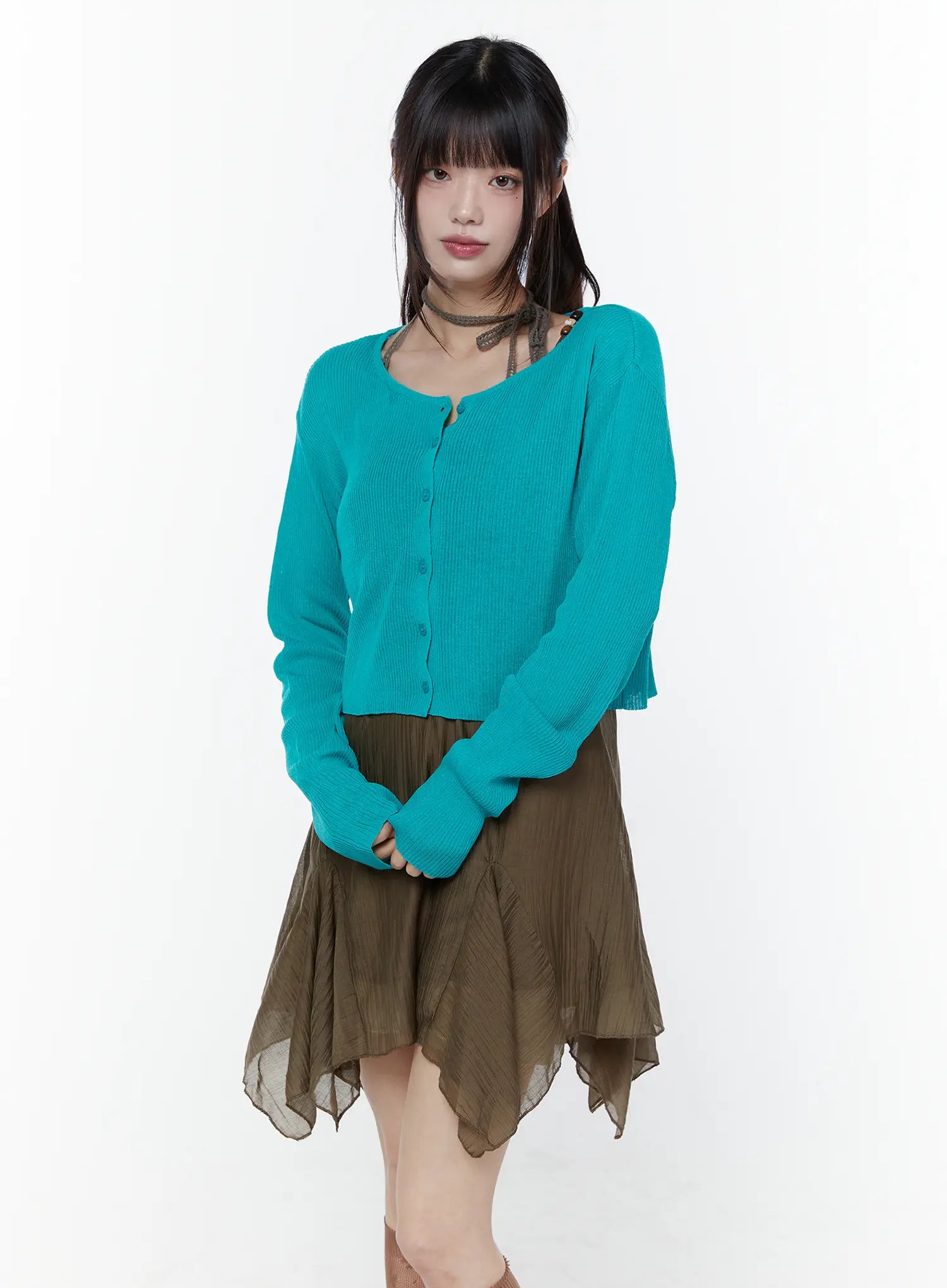 ribbed-long-sleeve-cardigan-cu508 / Blue