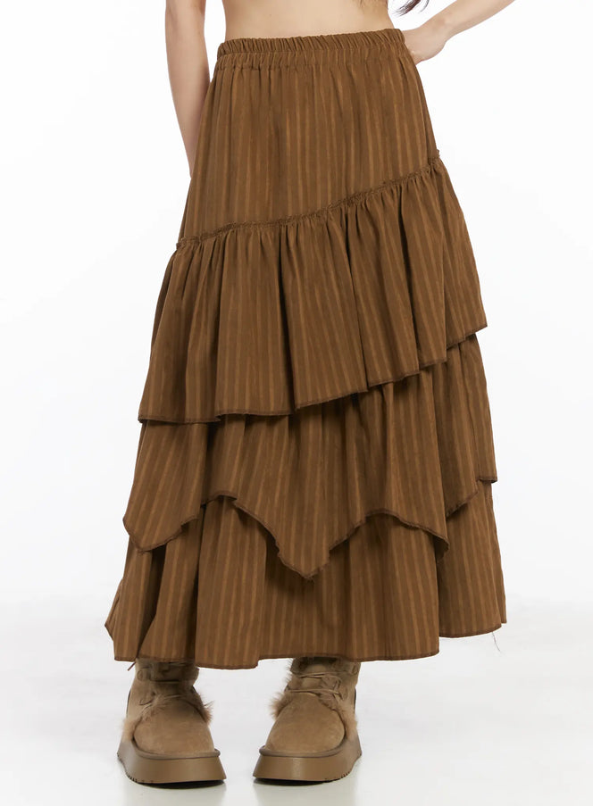 bohemian-tiered-maxi-skirt-cd531 / Brown