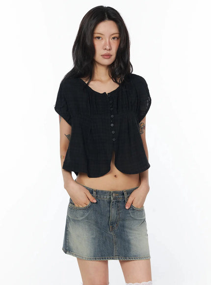 plaid-puff-sleeve-blouse-iu509