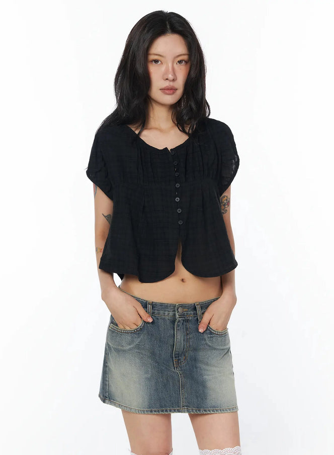 plaid-puff-sleeve-blouse-iu509