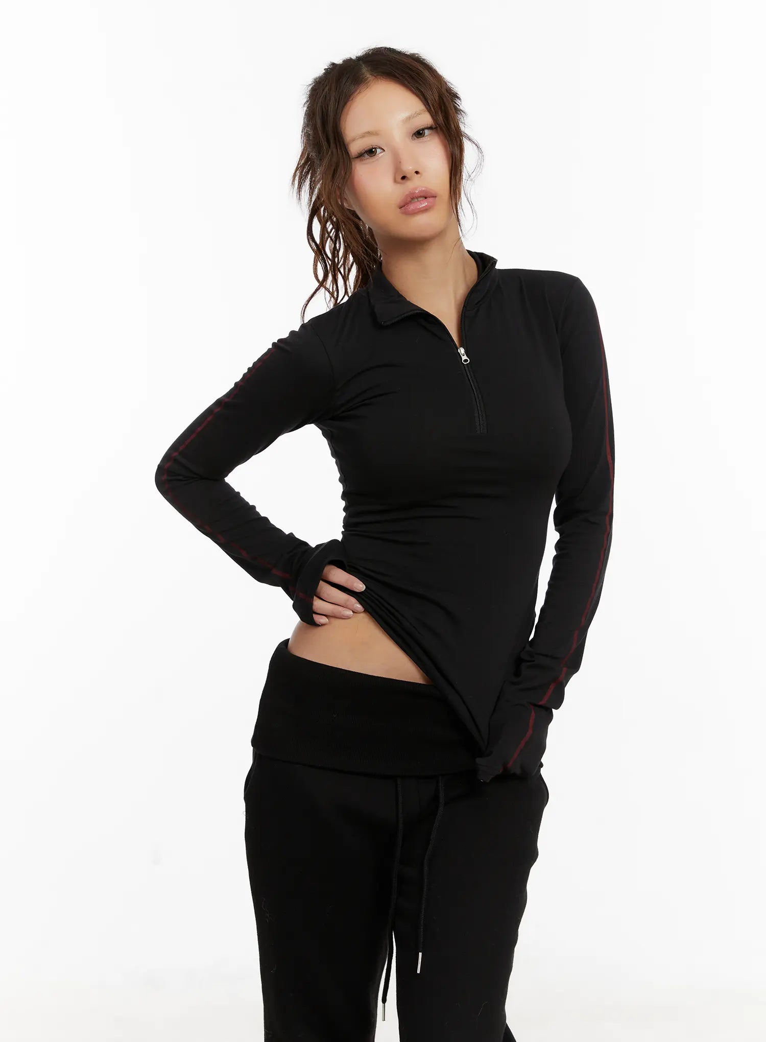 chic-half-zip-up-slim-fit-top-cd517