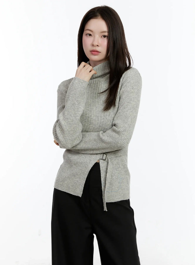 buckle-ribbed-half-turtleneck-sweater