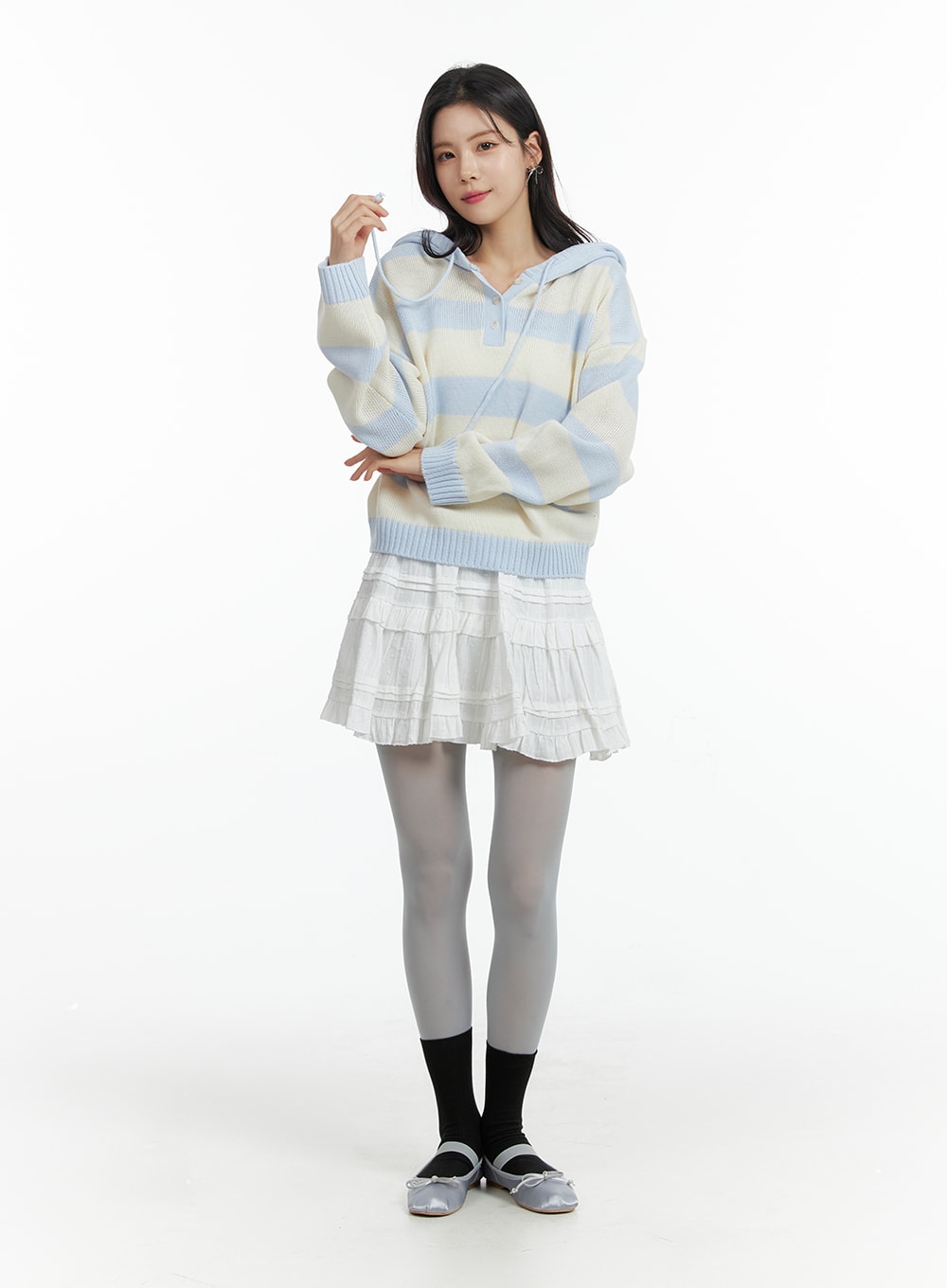 Striped Hooded Knit Sweater OF408