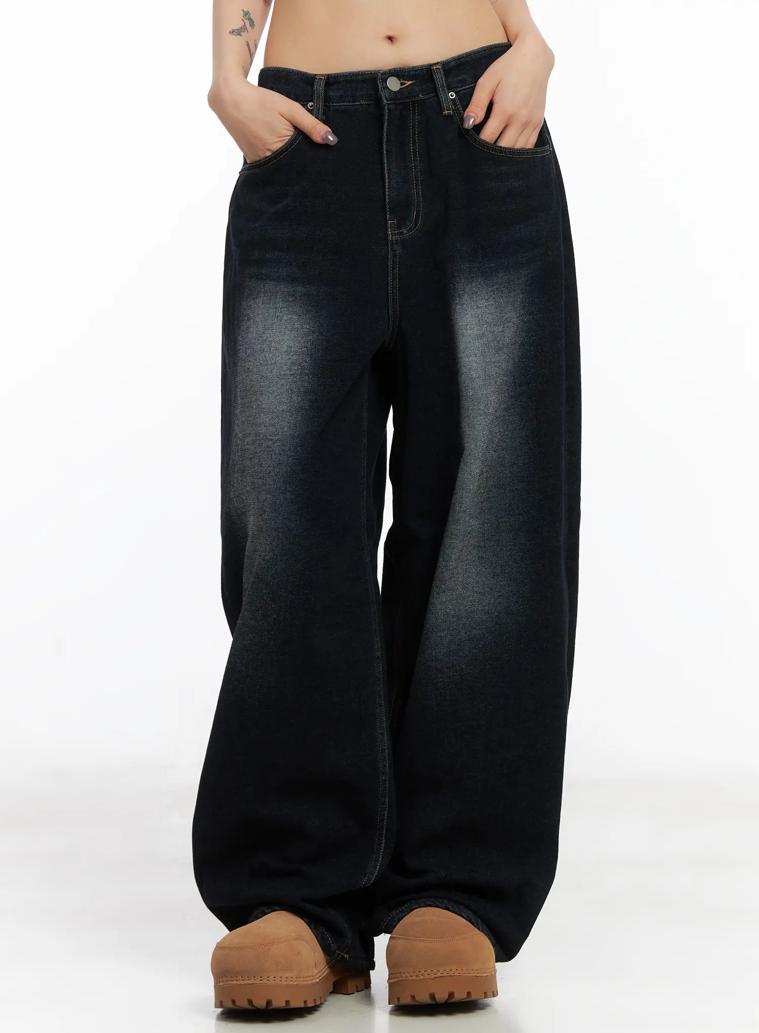 Soph Fleece-Lined Washed Wide-Leg Jeans CD509 in Dark blue, size L