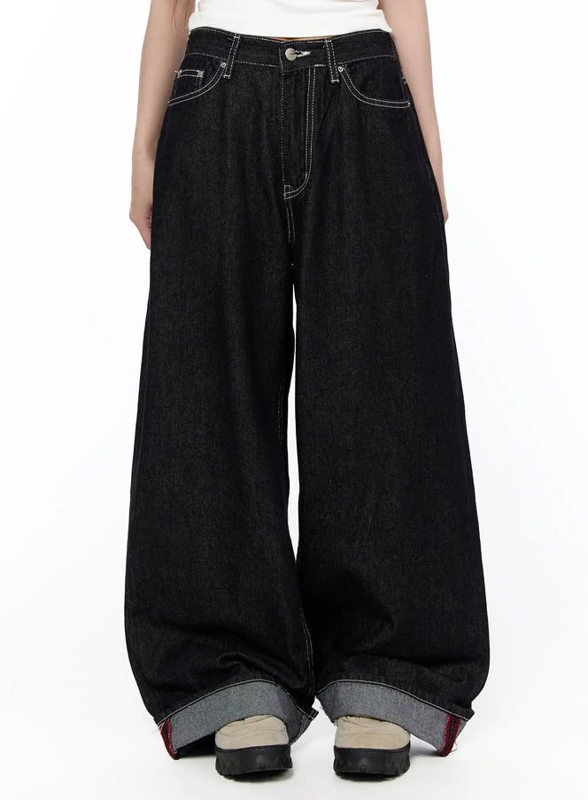 aishlinn-wide-leg-roll-up-jeans-ca521 / Dark blue