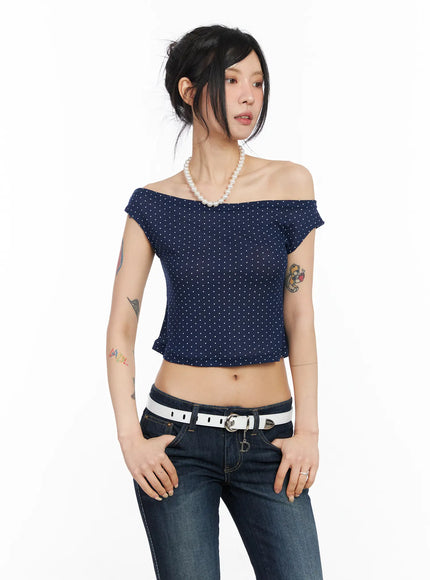 draped-polka-dot-top-cm517 / Dark blue