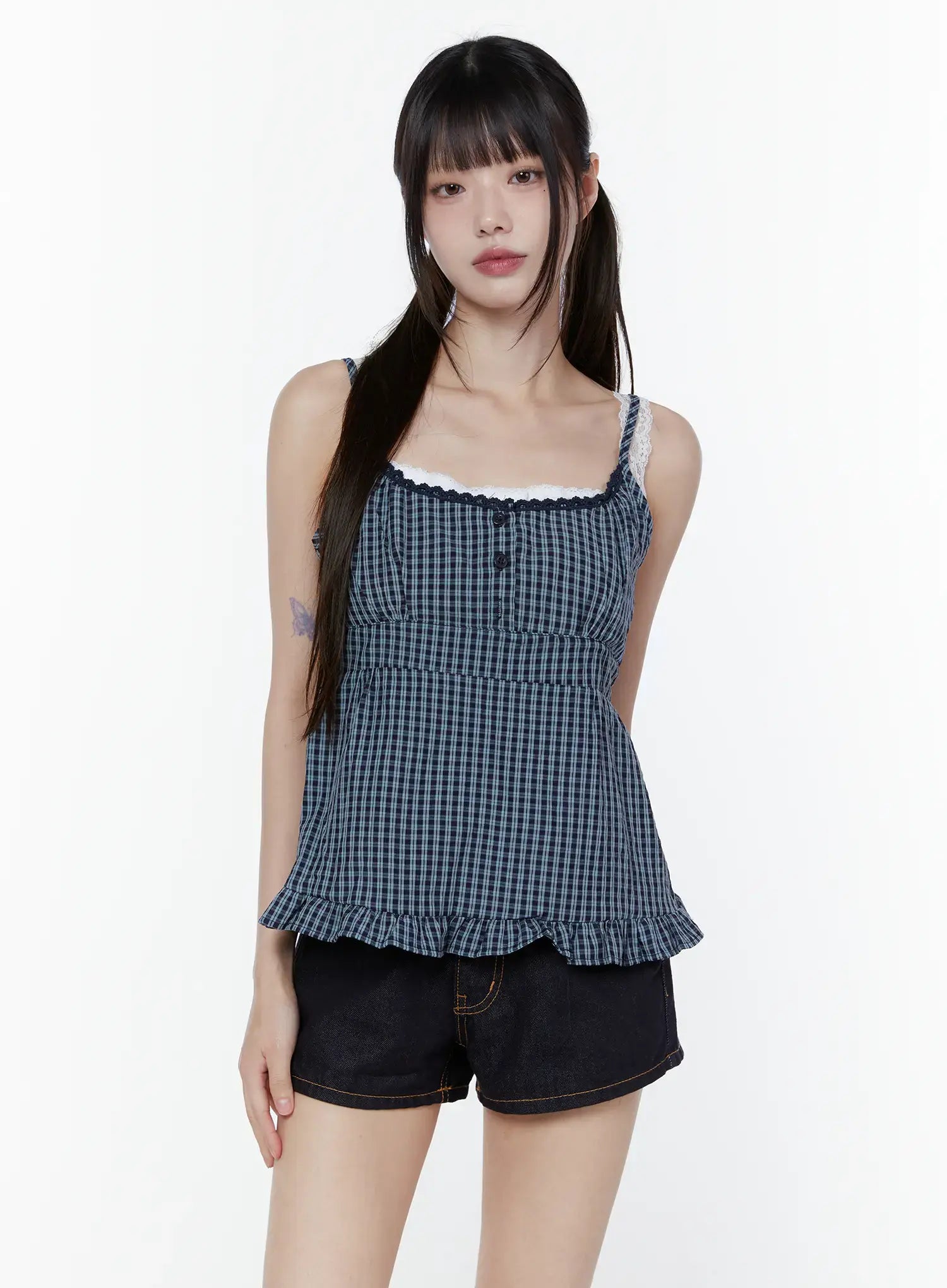 gingham-buttoned-sleeveless-top-cu508 / Dark blue