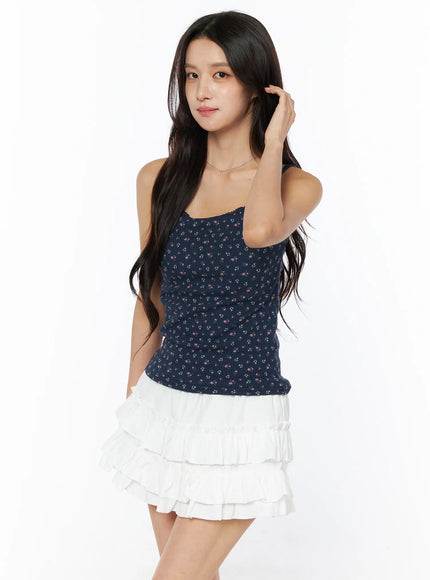 Floral Ribbed Cami Top CU522 in Dark blue, size S/M