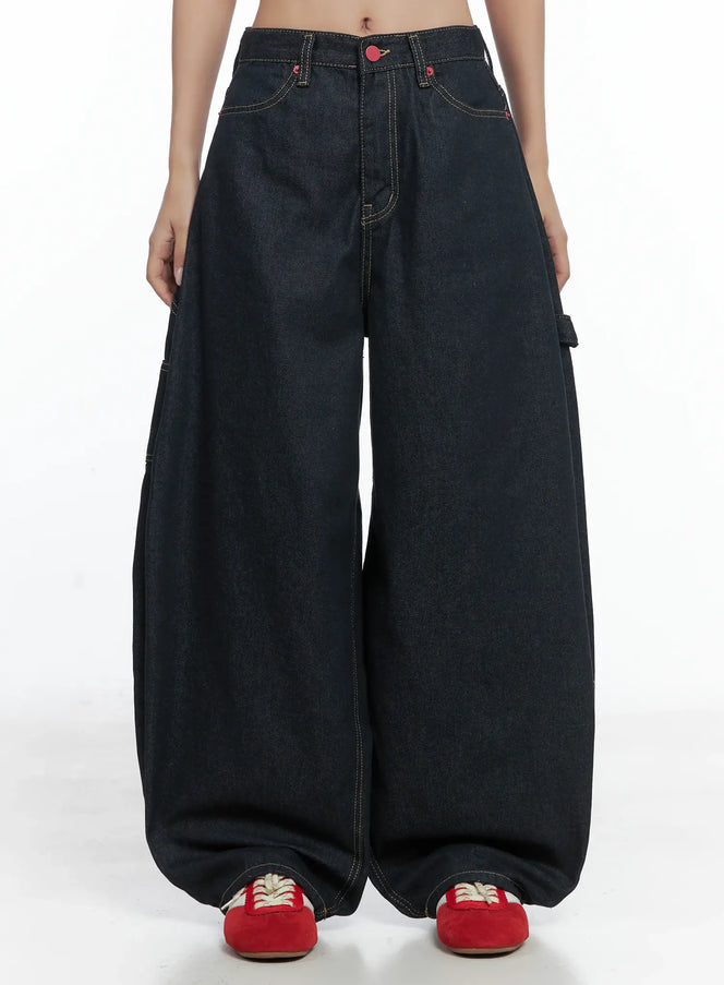 heart-pocket-balloon-jeans-cs503 / Dark blue