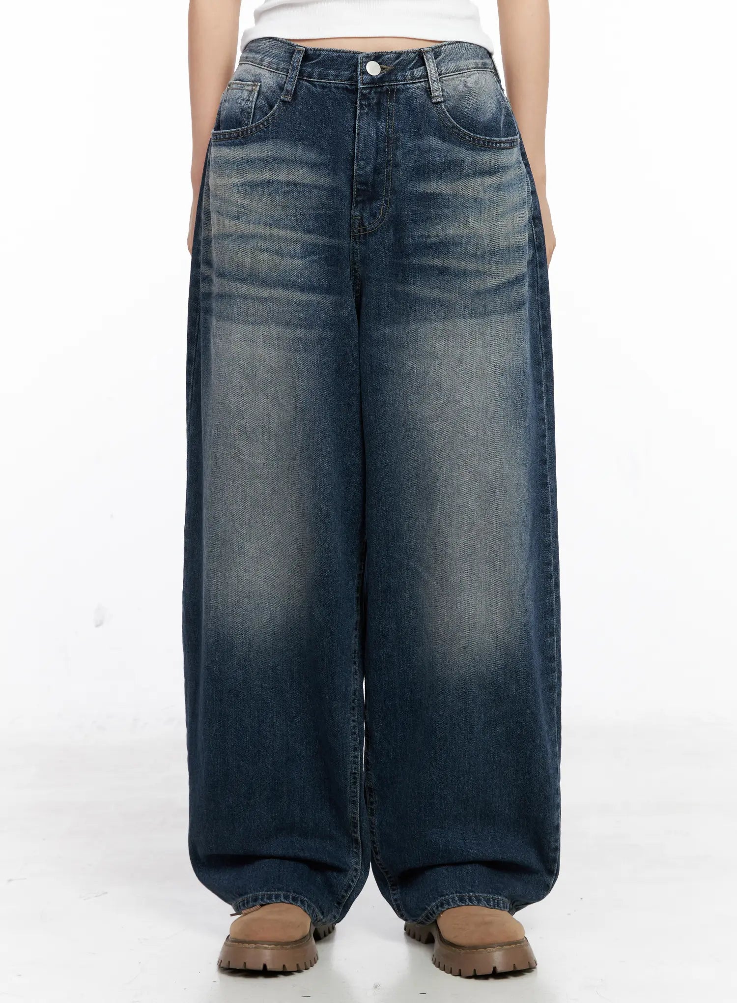 Aisha Washed Baggy Jeans CC1109 in Dark blue, size L