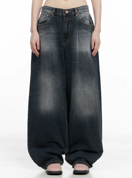 celi-vintage-wash-wide-leg-jeans-cg515 / Dark blue