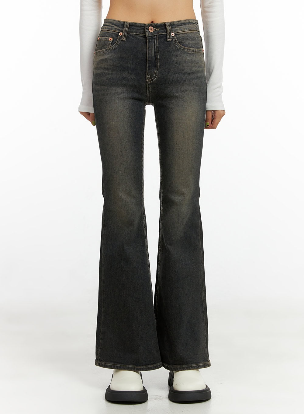 Paisley Slim-Fit Bootcut Washed Jeans CO424 in Dark blue, size L