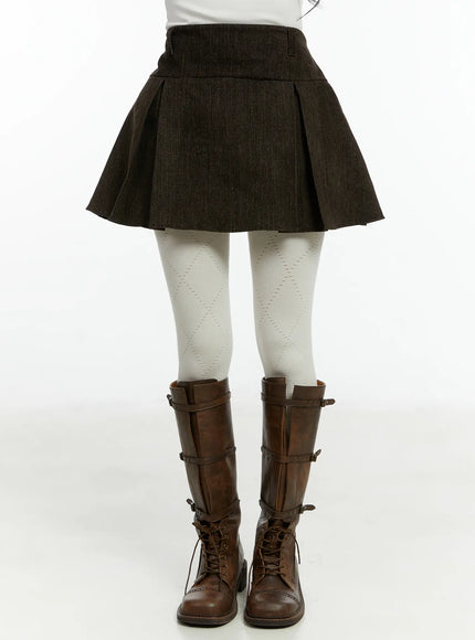 fleece-lined-pleated-mini-skirt-cd523 / Dark brown