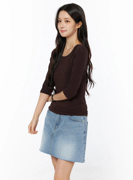 Sheer Three-Quarter Sleeve Top CU522 in Dark brown, size S/M