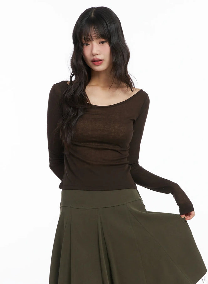 sheer-two-way-long-sleeve-top-cd531 / Dark brown