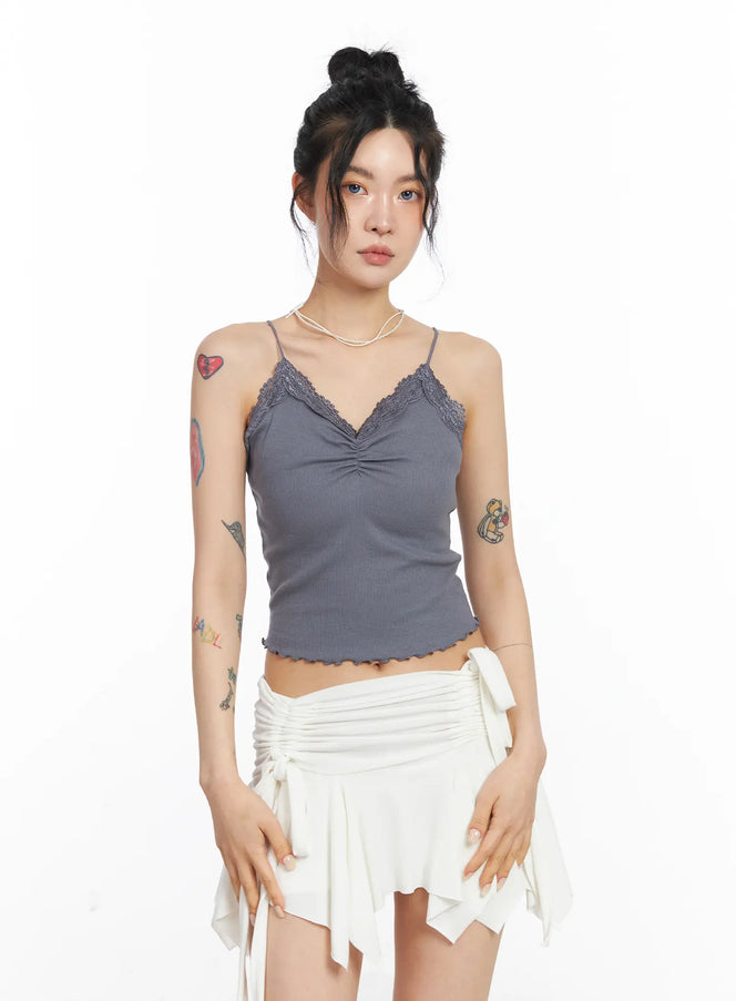 laced-v-neck-cami-top-cj522 / Dark gray