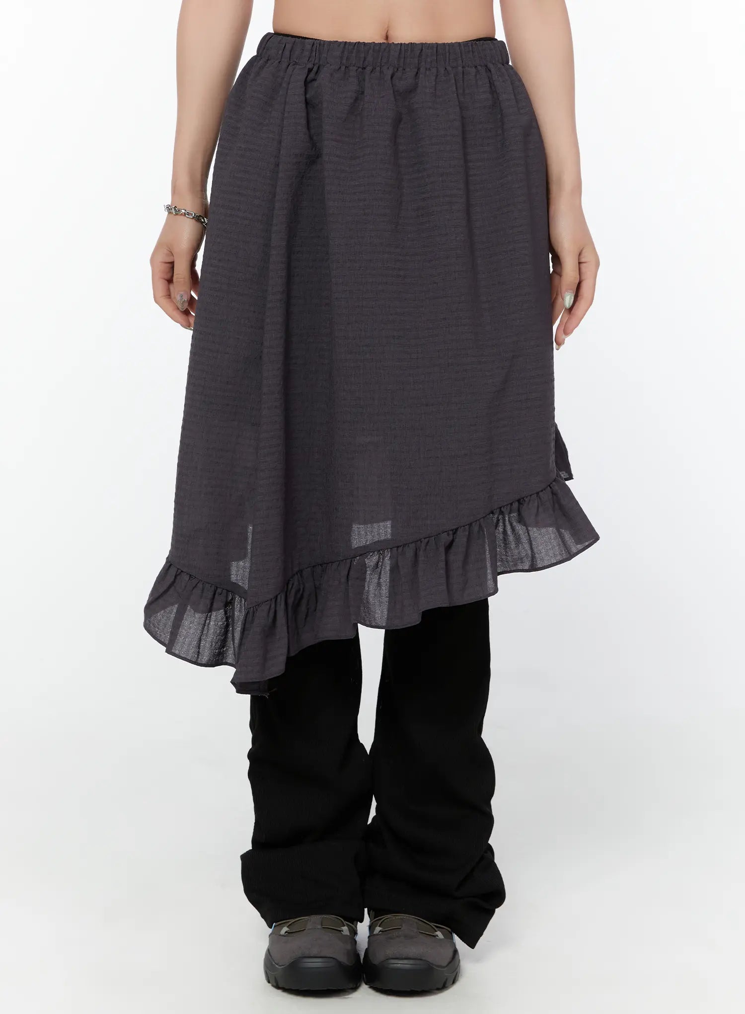 asymmetric-frill-midi-skirt-cy515 / Dark gray