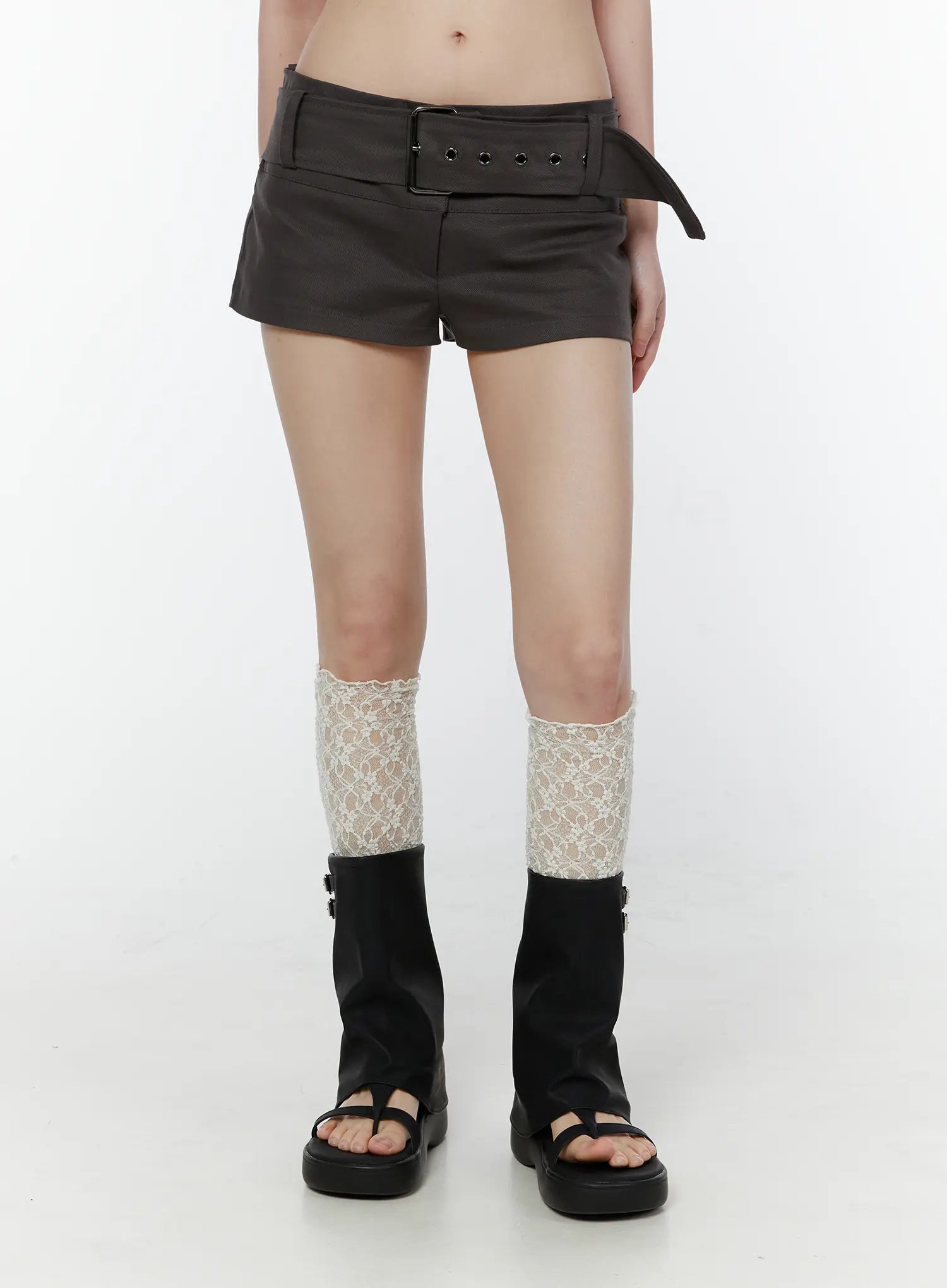 low-waist-belted-mini-shorts-cu508 / Dark gray