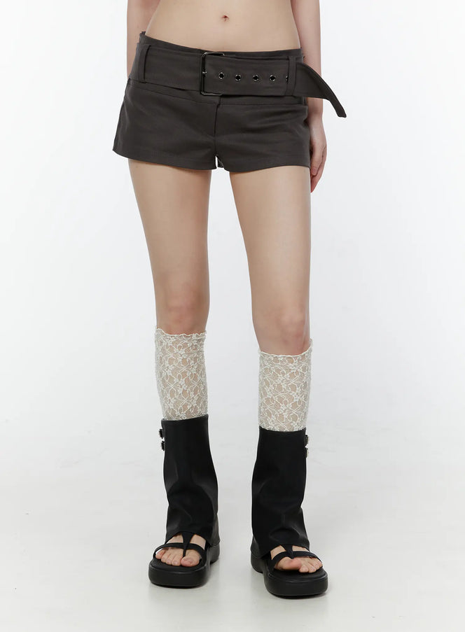 low-waist-belted-mini-shorts-cu508 / Dark gray