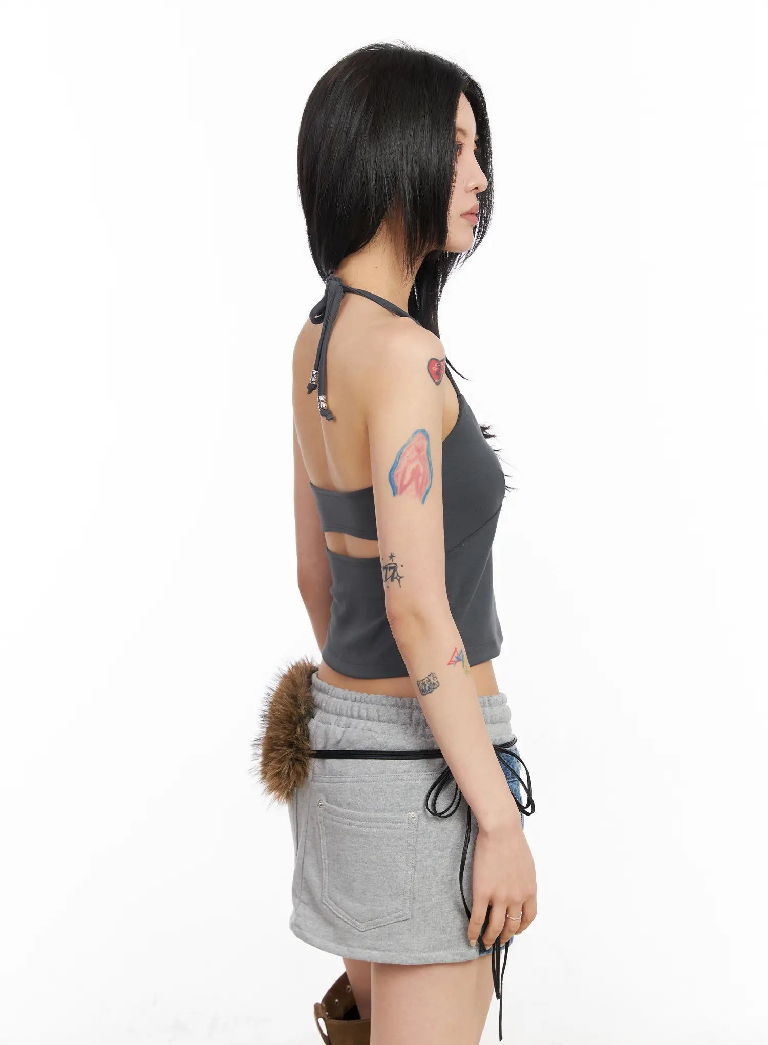 simple-boho-halter-neck-top-cm517 / Dark gray