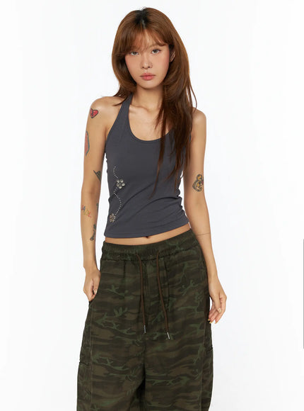studded-halter-sleeveless-top-cu517 / Dark gray