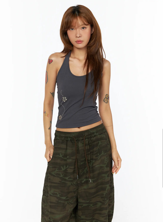 studded-halter-sleeveless-top-cu517 / Dark gray