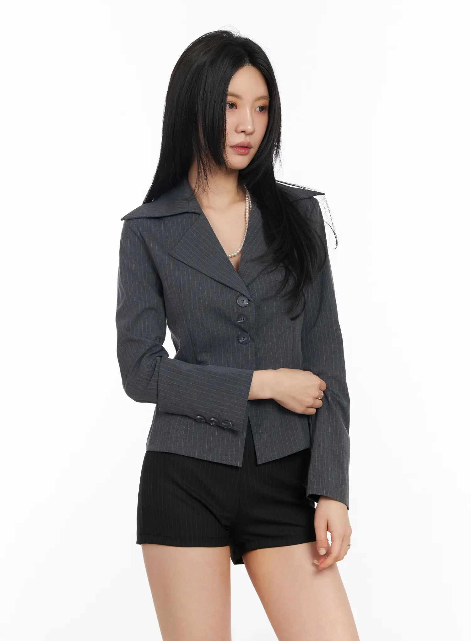 chic-striped-tailored-blazer-jacket-cm517 / Dark gray