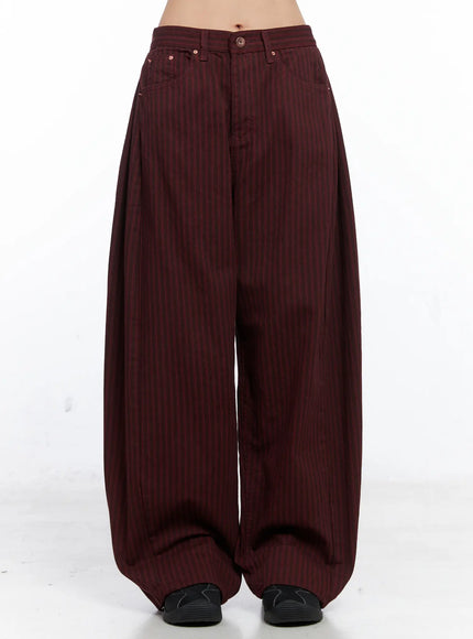 striped-side-pintuck-wide-pants-co507 / Dark red