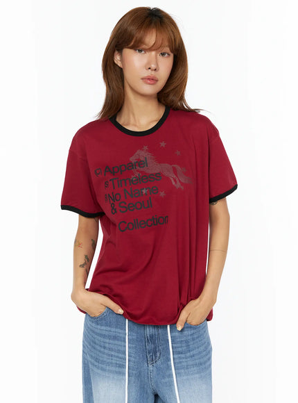 graphic-lettering-oversized-ringer-t-shirt-cu518 / Dark red