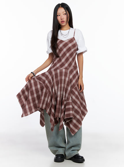 asymmetrical-plaid-maxi-dress-co515 / Dark red