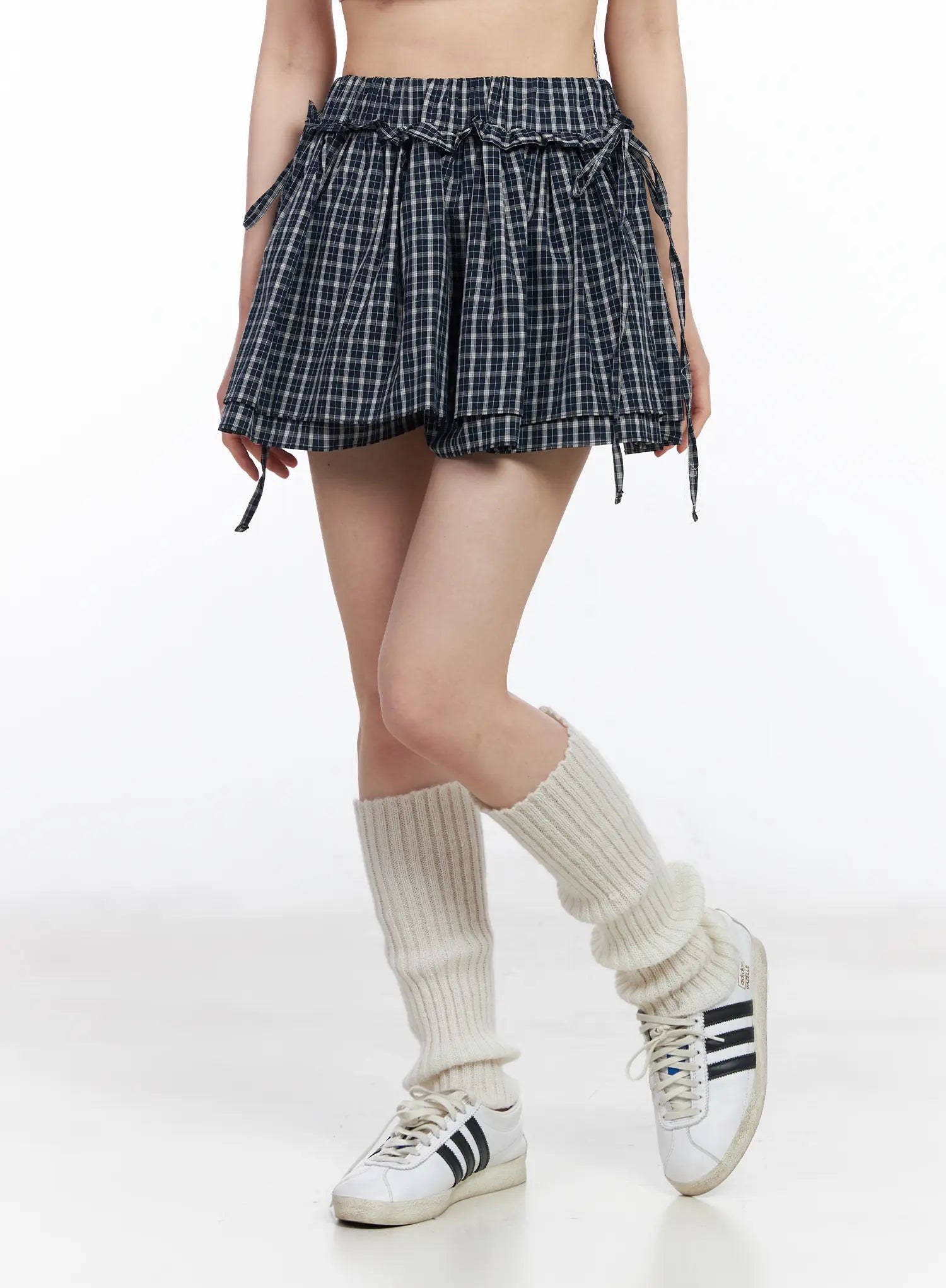 elastic-waist-plaid-skirt-cm519