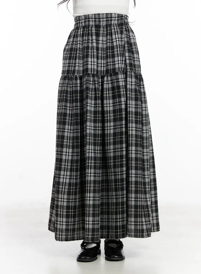 plaid-frill-maxi-skirt-cn527