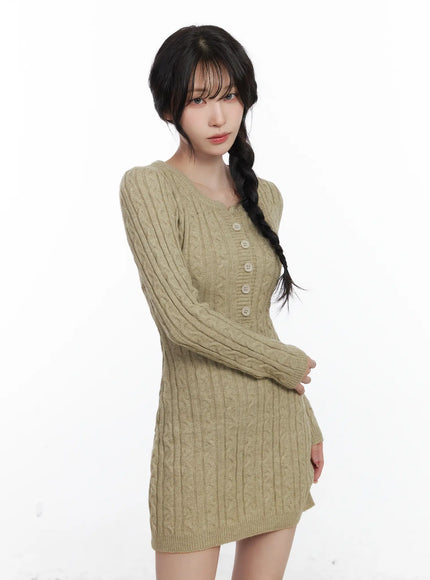 Cable Knit Button Sweater Mini Dress CJ526 Cable Knit Button Sweater Mini Dress CJ526
