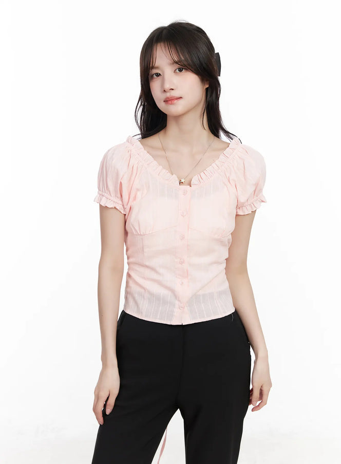puff-sleeve-buttoned-blouse-with-back-tie-cm531