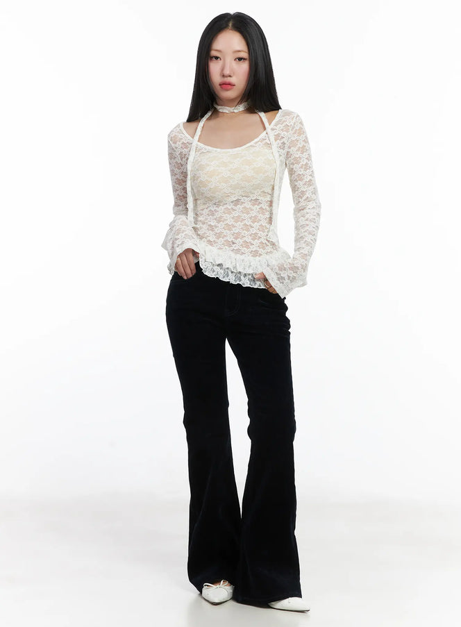 ruffle-lace-long-sleeve-top-scarf-set-cd529
