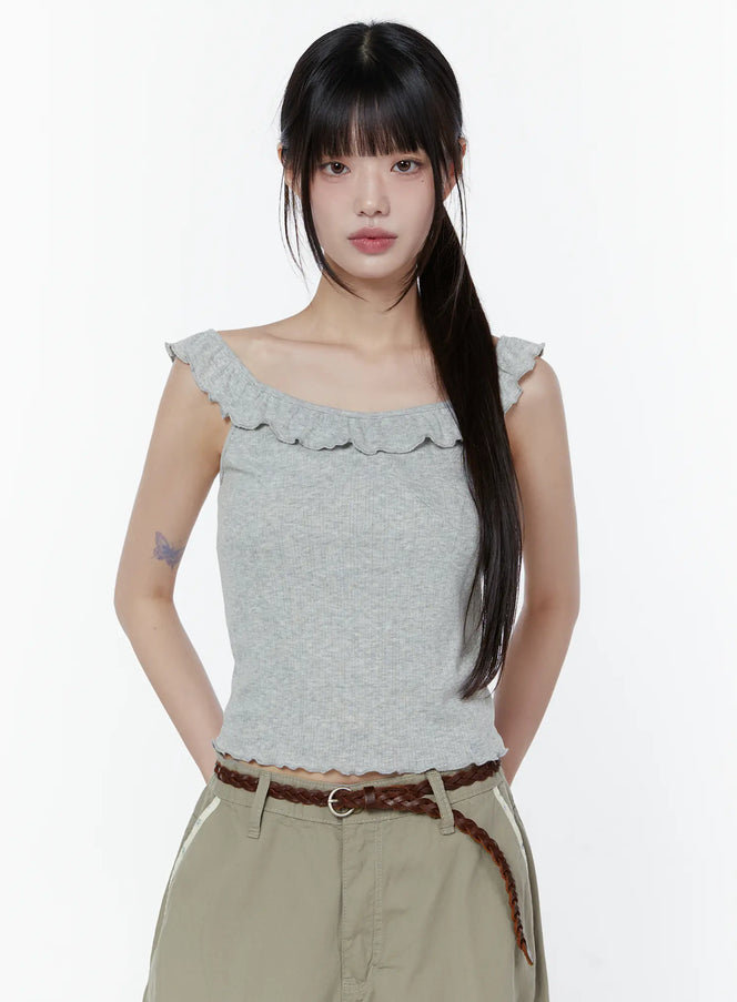 romantic-frilled-sleeveless-top-cu508 / Gray