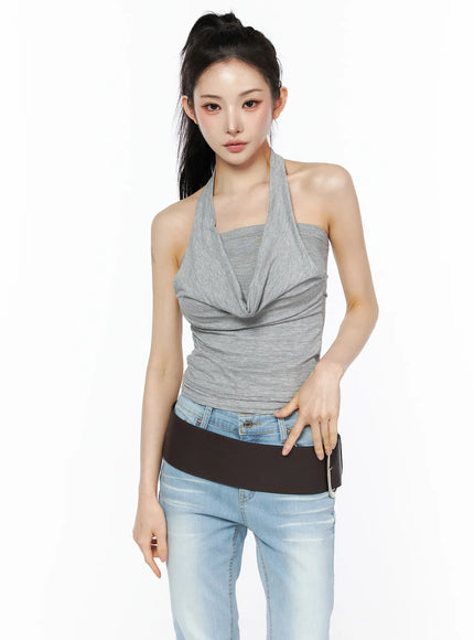 draped-halter-tube-top-cu511 / Gray