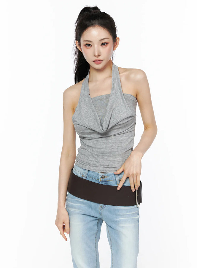draped-halter-tube-top-cu511 / Gray