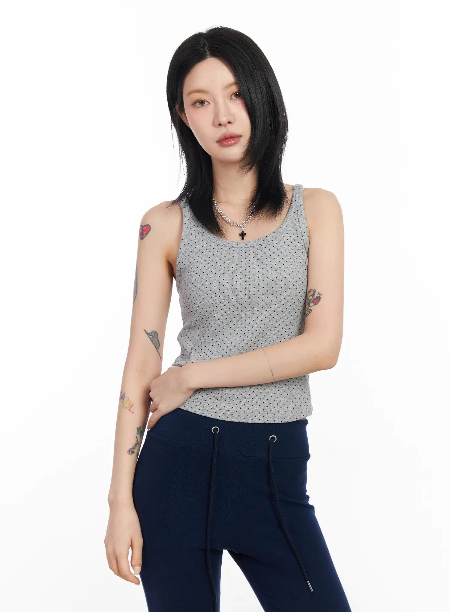 polka-dot-sleeveless-top-cf526 / Gray