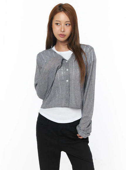 sheer-knit-round-cardigan-cu501 / Gray