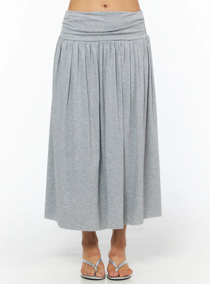 low-rise-shirred-cotton-midi-skirt-cu518 / Gray