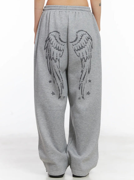 graphic-print-fleece-sweatpants-cd505 / Gray