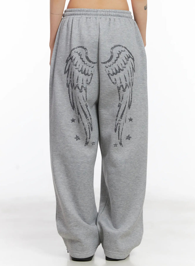graphic-print-fleece-sweatpants-cd505 / Gray
