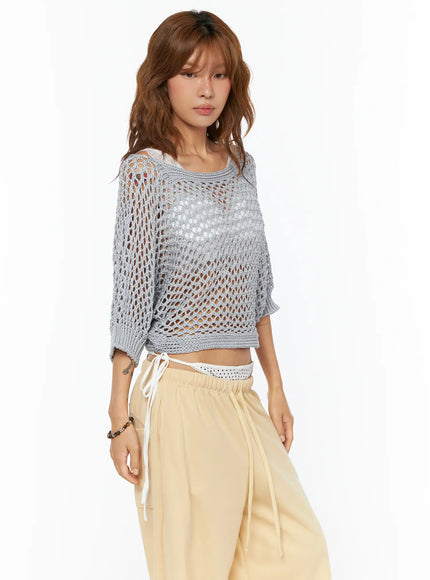 casual-mesh-knit-top-cu517 / Gray