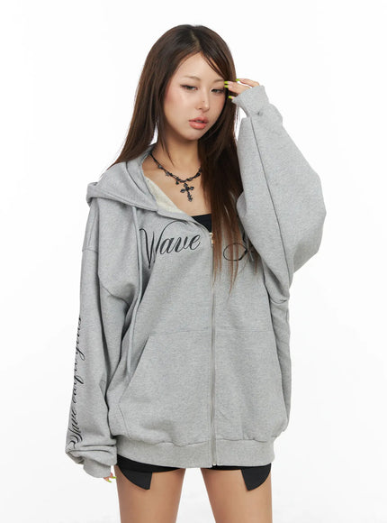 oversized-hoodie-with-graphic-text-cf513 / Gray