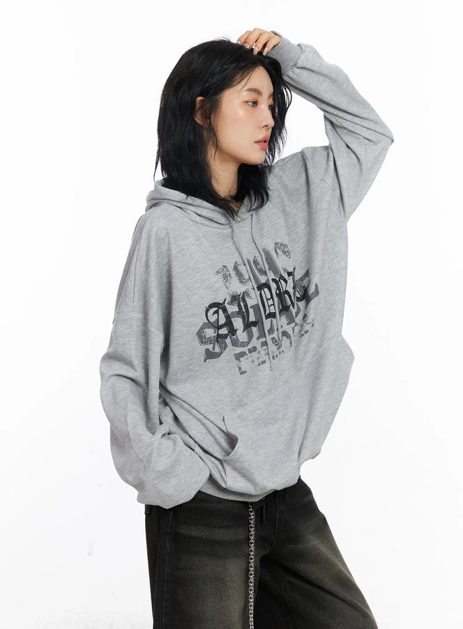 vintage-graphic-loose-fit-hoodie-cj523 / Gray