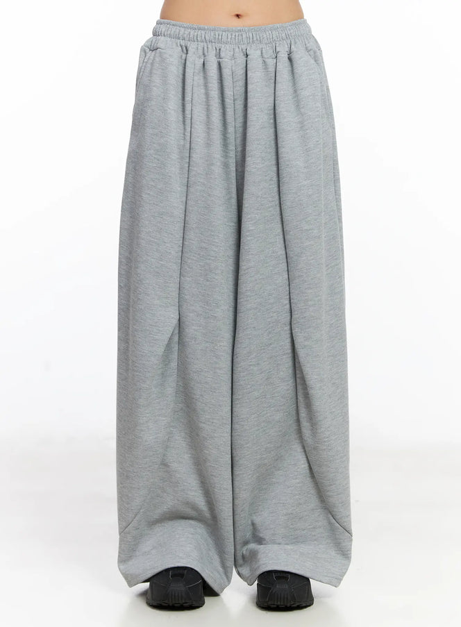 pin-tuck-balloon-fit-sweatpants-cj523 / Gray