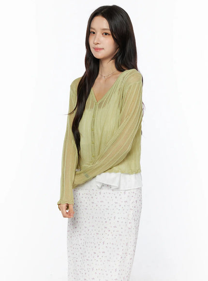 sheer-ribbed-cardigan-cu522 / Green